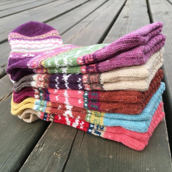 YZKKE 5Pack Womens Multi Vintage Winter Soft Warm Thick Cold Knit Wool Crew Sock - Picture 4 of 6